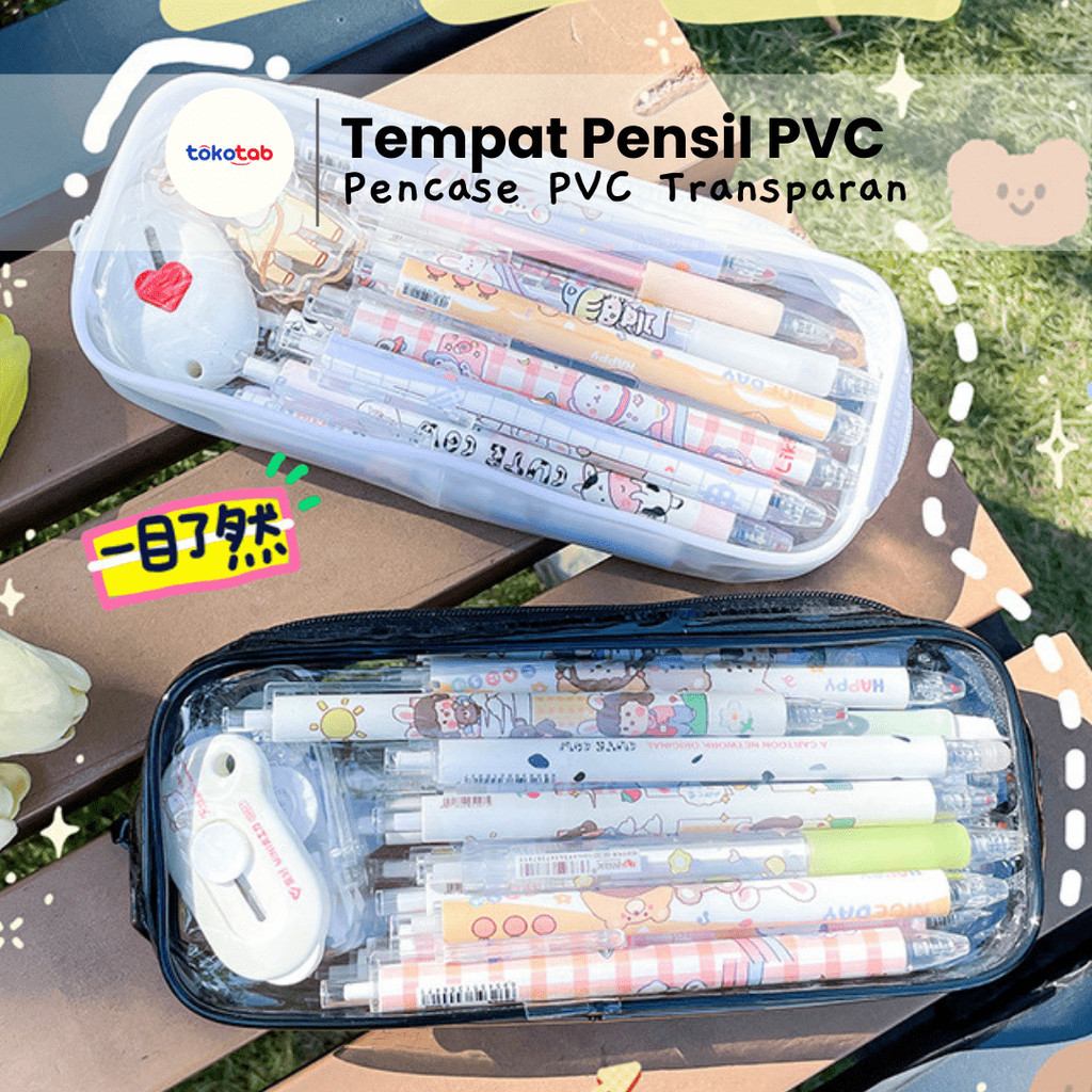 

Tokotab - Kotak Pensil Korea / Tempat Pensil Transparan Transparent PVC Case Plastik Resleting Simple Bening