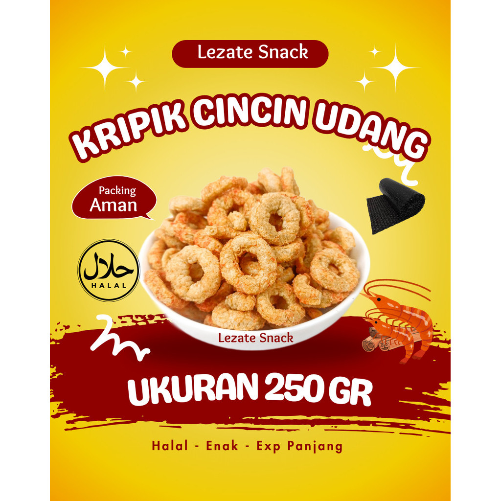 

Keripik Cincin Udang 250GR Enak Renyah Murah / Ring Udang Pedas Balado Dan Gurih Halal Snack Krupuk Cincin Udang LEZATE SNACK