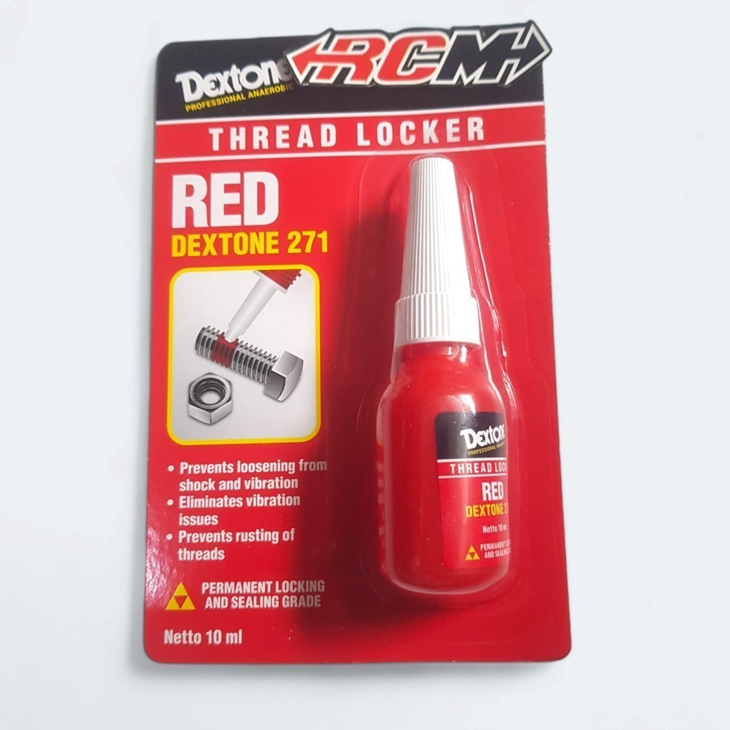 

LEM THREAD LOCKER PEREKAT MATERIAL MUR BAUT ANTI KENDOR ANTI BOCOR KOROSI KARAT TAHAN GETARAN DAN SUHU TINGGI WARNA 242 BLUE BIRU 271 MERAH RED STRENGTH 10ML 10 ML ORI ORIGINAL DEXTONE ASLI