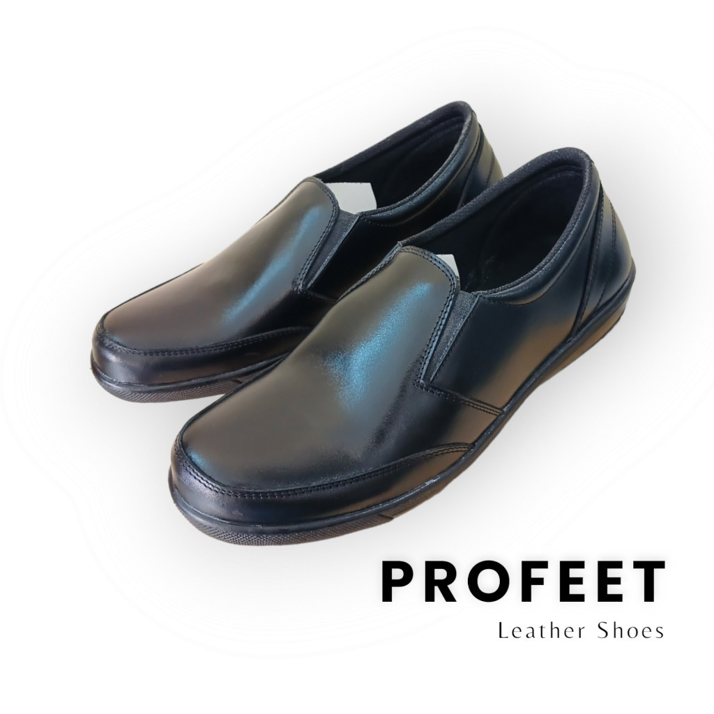 Sepatu Slip On Pria Pantofel Kulit Full Black - Sepatu Pria Slip on kulit sapi