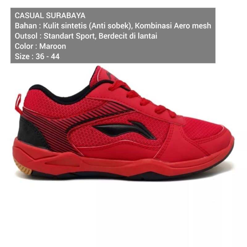 ER56YG Sepatu Sport Olahraga Pria Badminton Lining Merah Maroon / Sepatu Olahraga Kualitas Terbaik L