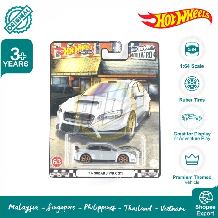 Hot Wheels Premium Boulevard 16 Subaru WRX STI Silver White
