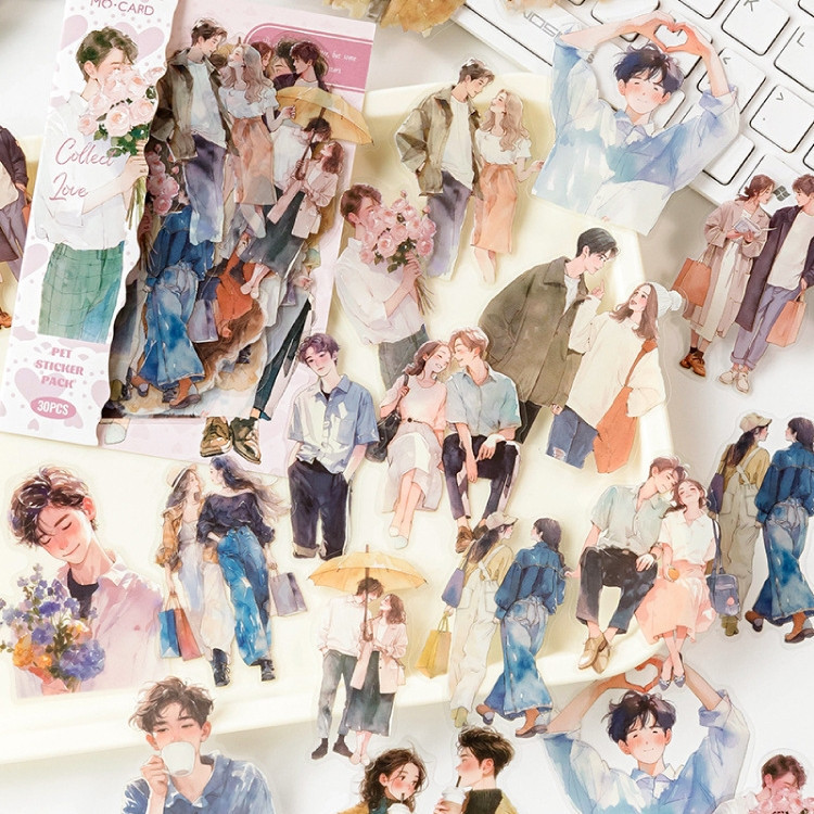 

[Gongjin] 30pcs Pet Sticker Pack PSP Korean Girl Estetik PET Tahan Anti Air Stiker Cewek Korea Couple Pasangan