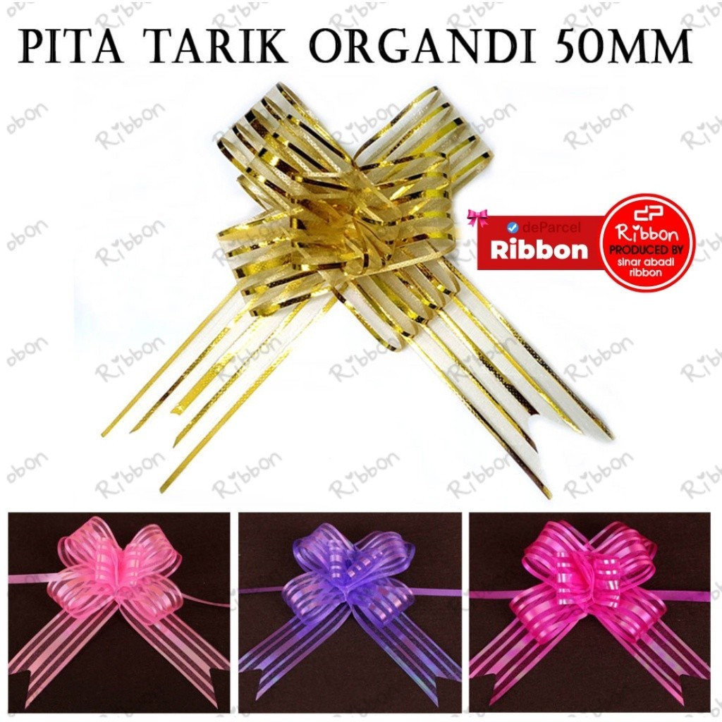 

GROSIR Pita Tarik Organdi 50mm isi 10pcs Serut Besar - Kain Kaca Metalik Organza