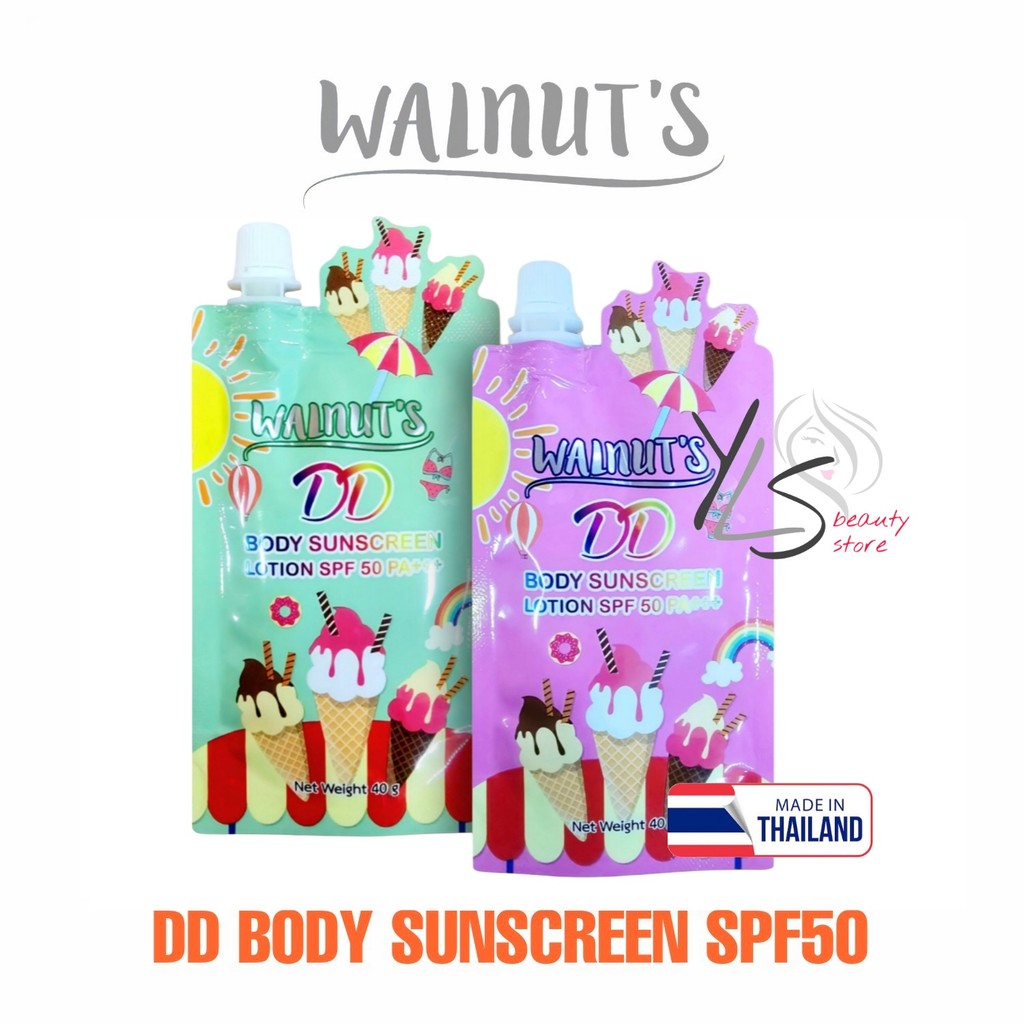 WALNUTS DD BODY SUNSCREEN LOTION SPF50 40g - WALNUT SUN BLOCK WATERPROOF ORIGINAL THAILAND