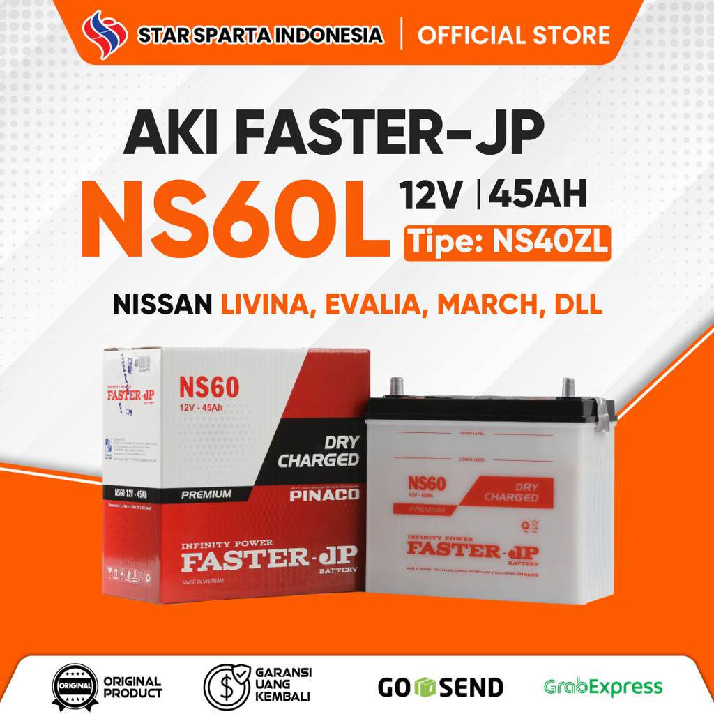 Faster JP - Aki NS60L 12V 45Ah untuk Nissan Livina, Evalia, March