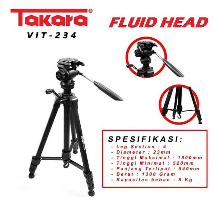 Tripod Takara VIT 234 Fluid Head + Bag Video Tripod