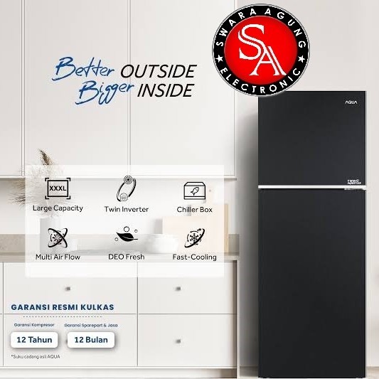 Kulkas 2 Pintu 333 Liter Inverter AQUA Type : AQR-395IM (Khusus Medan)