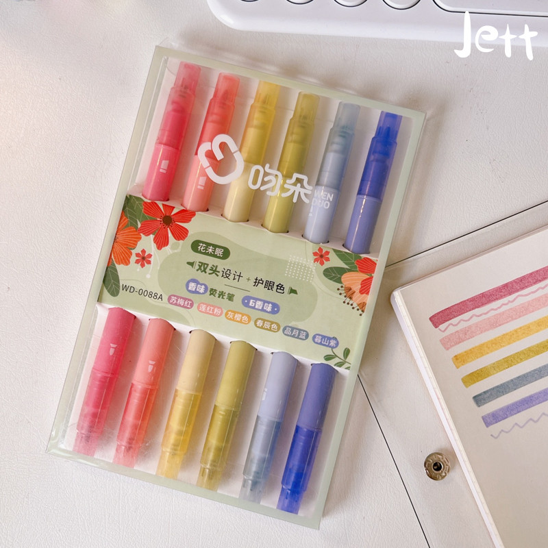 

6 Pcs/set Ganda Kepala Ujung Lembut Pena Stabilo Set Morandi Retro Warna Marker Pen Berwarna Pena-Jett