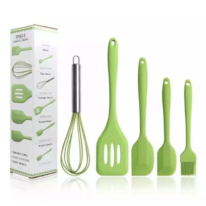 

5pc Baking Props Spatula Set Kuas sutil Silikon Utensil Kitchen set - Hijau