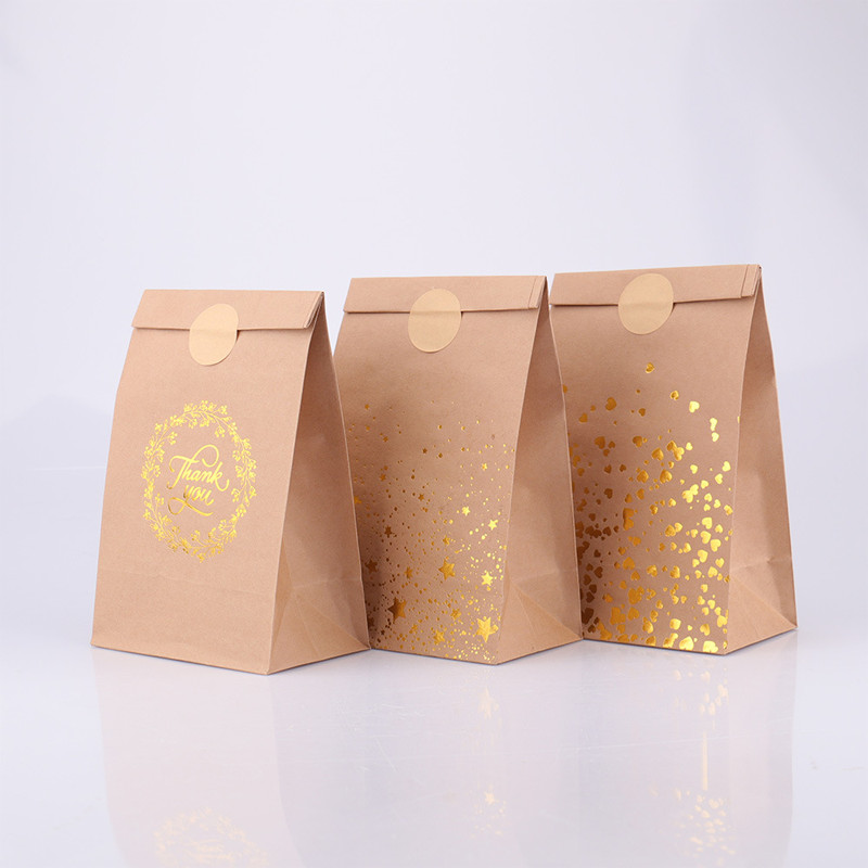 

50pcs 24x13x8cm Hot Stamping Kraft Paper Bag Thanks Love Flat Mouth Paper Bag Bread Snack Gift Christmas Day Takeaway Packaging