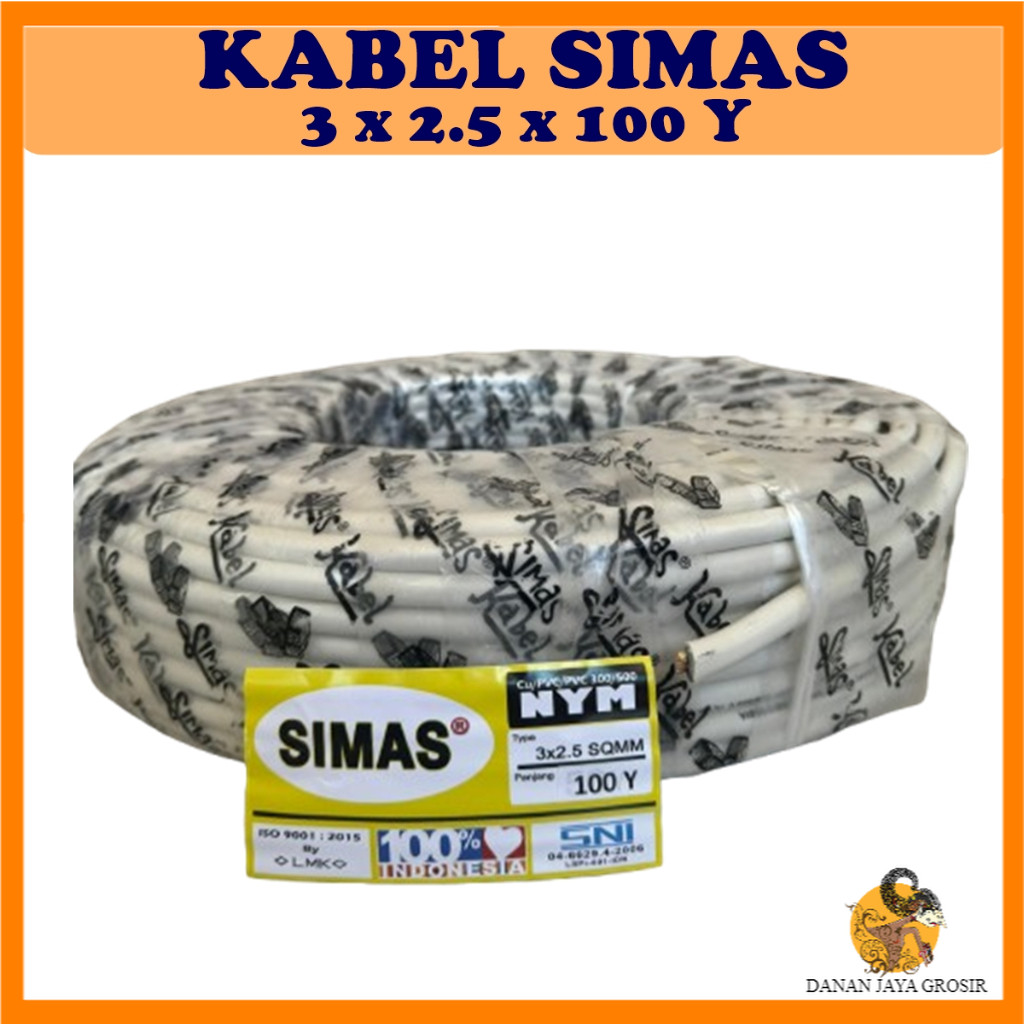 Kabel Listrik NYM 3x2.5mm SIMAS 1 Roll 100Y SNI Tembaga Murni Asli Untuk Listrik Standar PLN LMK