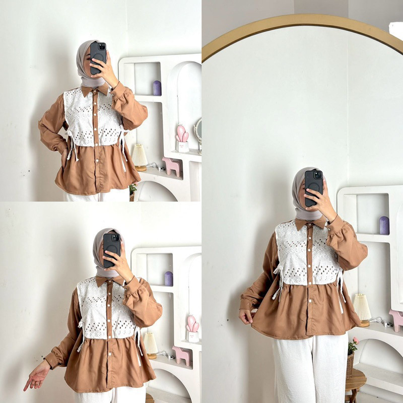 W & K - ZFS KEMEJA BLOUSE POLO COMBINASI WANITA JEA / DENA BLOUSE SHAKILA / Kasual Outfit Blouse Tre