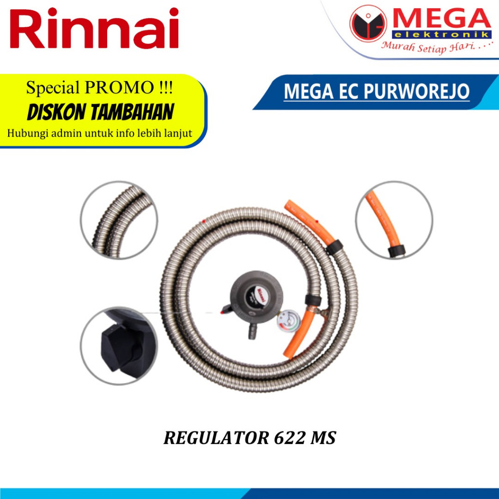 REGULATOR DAN SELANG GAS RINNAI  RG 622 MS SELANG 1,8 METER
