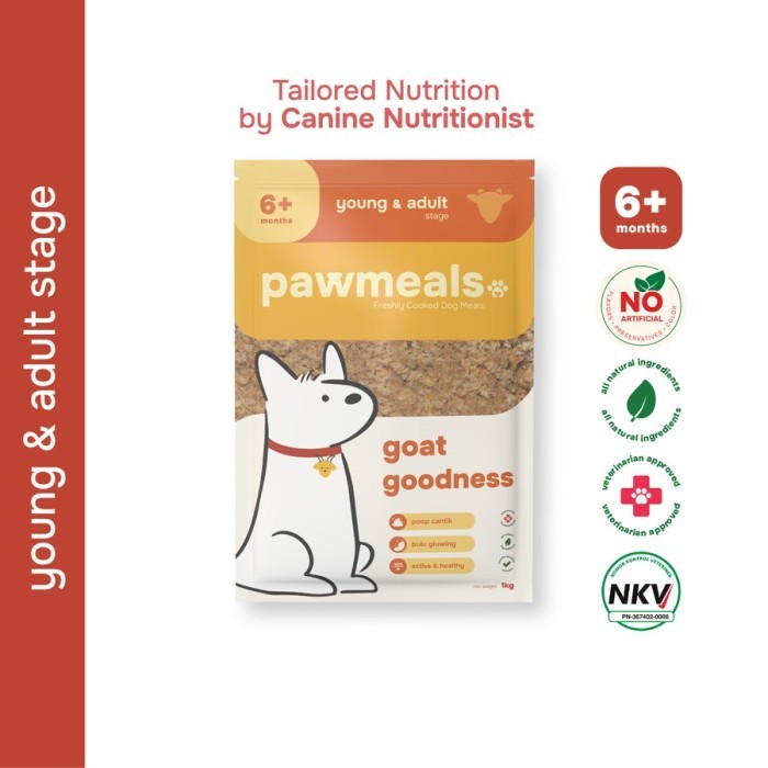 PAWMEALS Goat Goodness Cooked Dog Food for Young & Adult Stage Human Grade Fresh Daging Kambing Maka