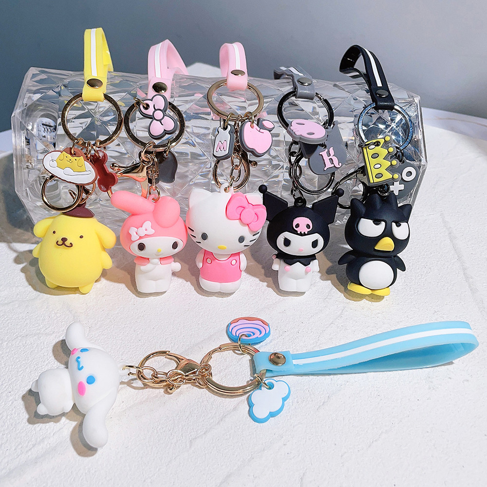 

Sanrio Keychain Kawaii Hello Kitty Anime Cartoon Melody Kuromi Cinnamoroll Toys Cute Pendant Dolls Car Key Ring Girl&Child Gifts