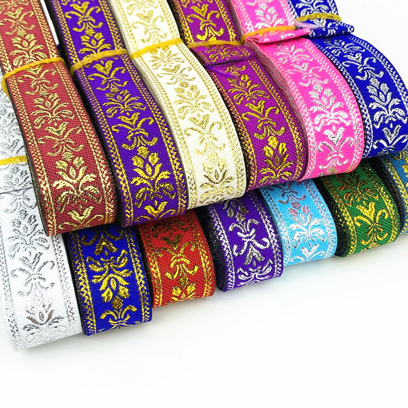 

7 yards 20mm 25mm Gold Color Silver Vintage Ethnic Embroidery Ribbon Boho Lace Trim DIY Clothes Bag Embroidered Fabric