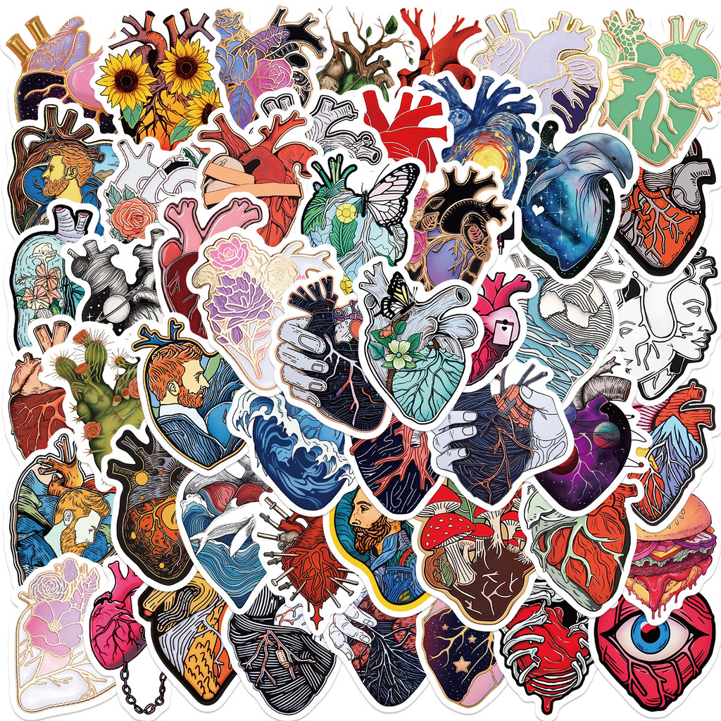 

52Pcs Cartoon Art Heart Graffiti Sticker For Suitcase Skateboard Laptop Luggage Phone Styling DIY Decal Stickers