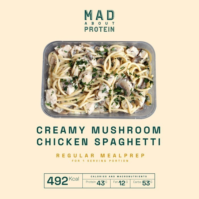 

Creamy Mushroom Chicken Spaghetti - MAD ABOUT PROTEIN Frozen Mealprep