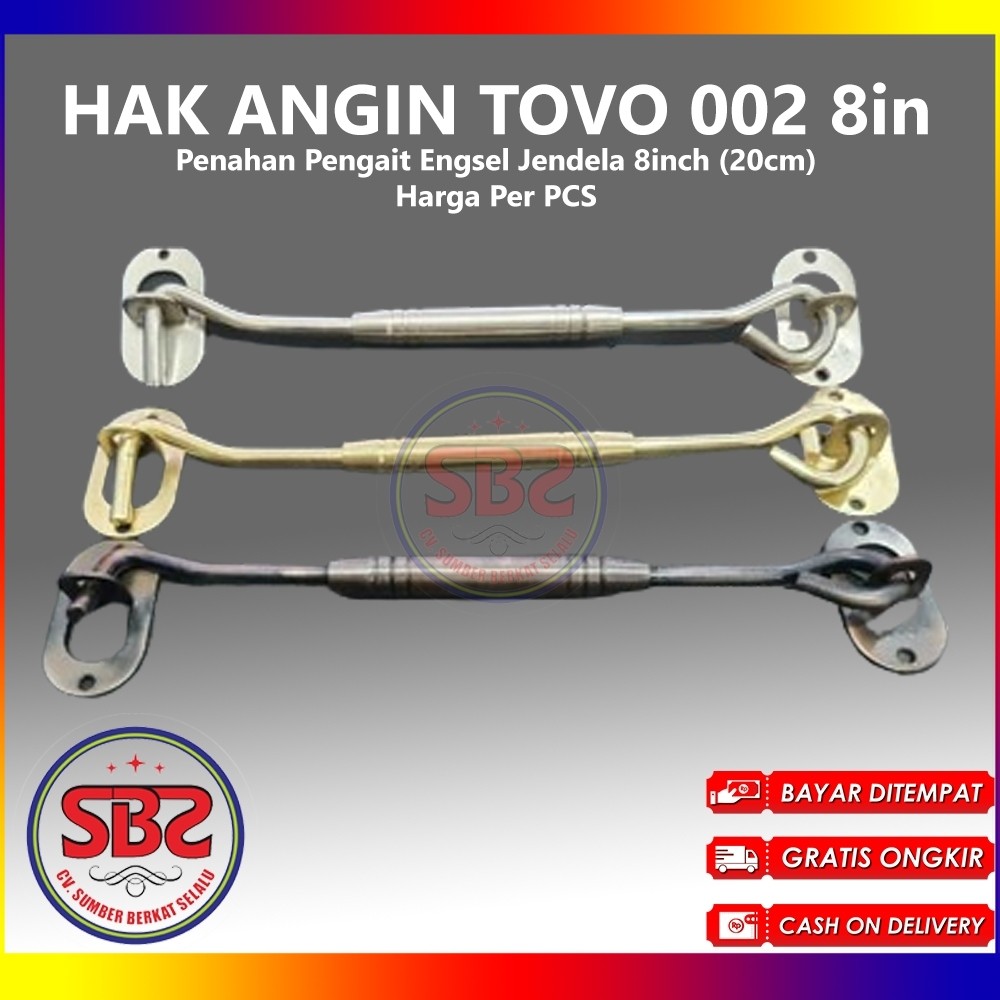Hak Angin TOVO 8in / 20cm - Penahan Pengait engsel jendela 8 inch chrom Merk TOVO