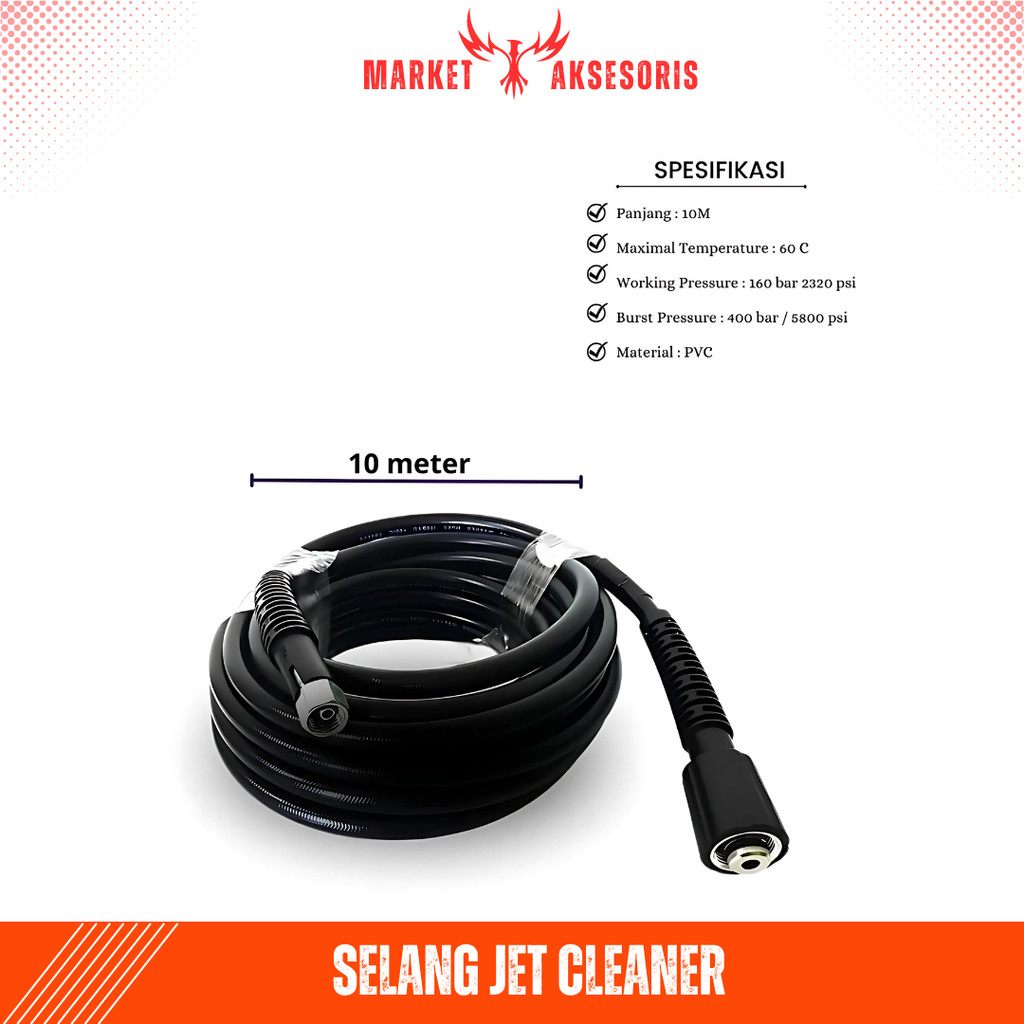 Selang Jet Cleaner 10 M Tekanan Tinggi Slang Mesin Steam Pencuci Cuci Motor Mobil AC