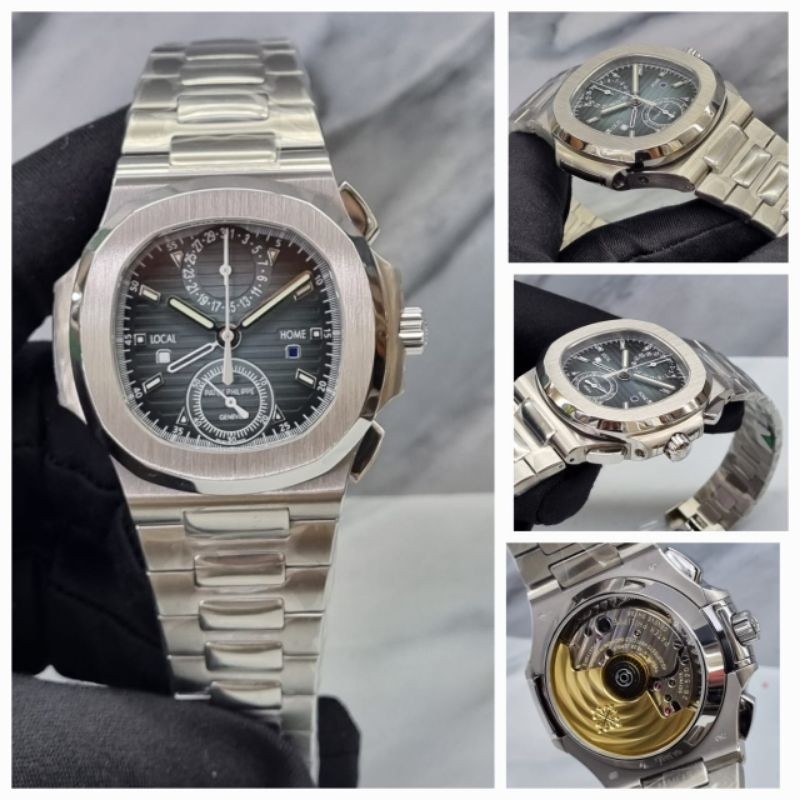 jam tangan Patek philippe Nautilus travel Time crono automatic mesin swiss 3 KF clone ori 41mm =ANIT