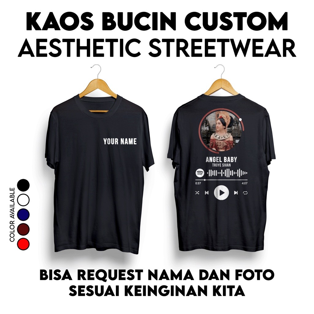 Kaos CUSTOM FOTO STREETWEAR SCAN BARCODE SPOTIFY LAGU FAVORIT DAN FOTO PACAR KALIAN TSHIRT 002