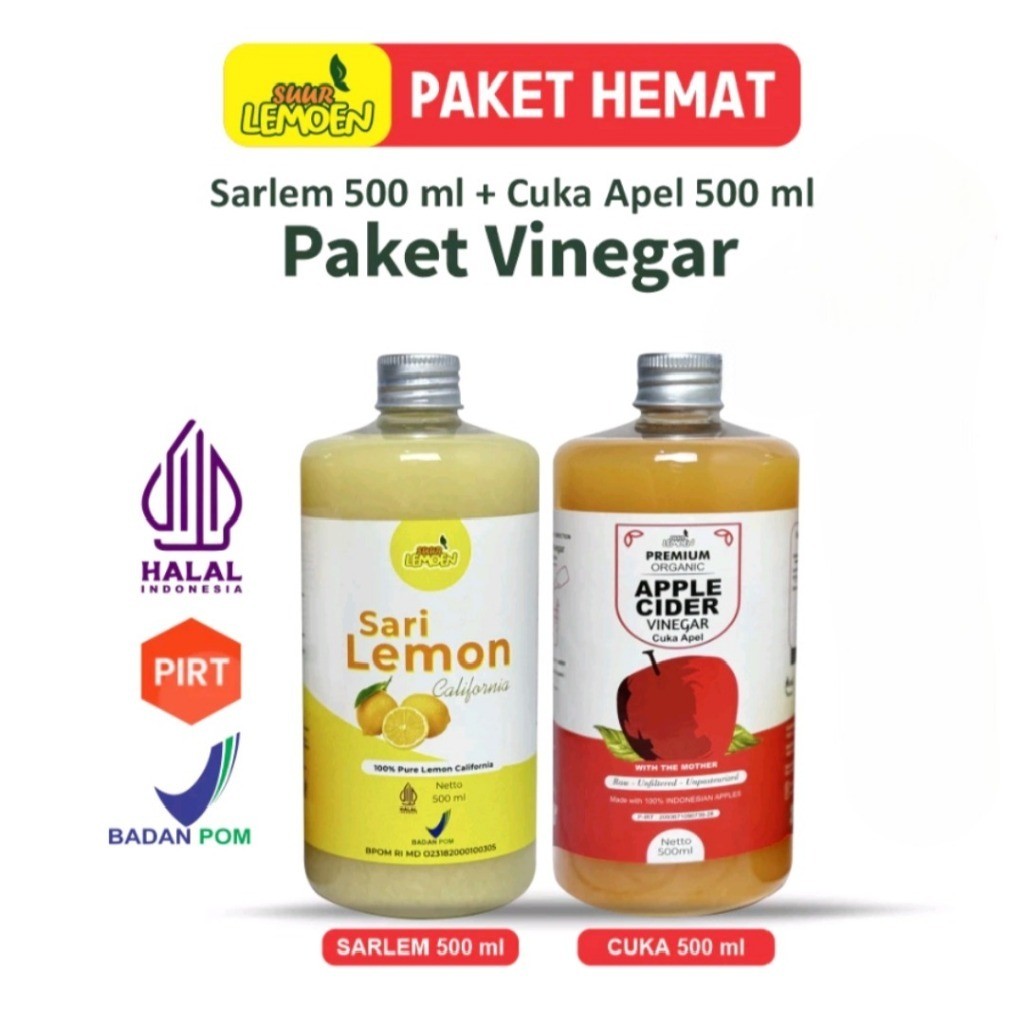 

Cuka Apel + Sari Lemon 500ml+500ml Paket 1 Liter Dan 250ml+250ml Paket 500ml - Suur Lemon Jaktim