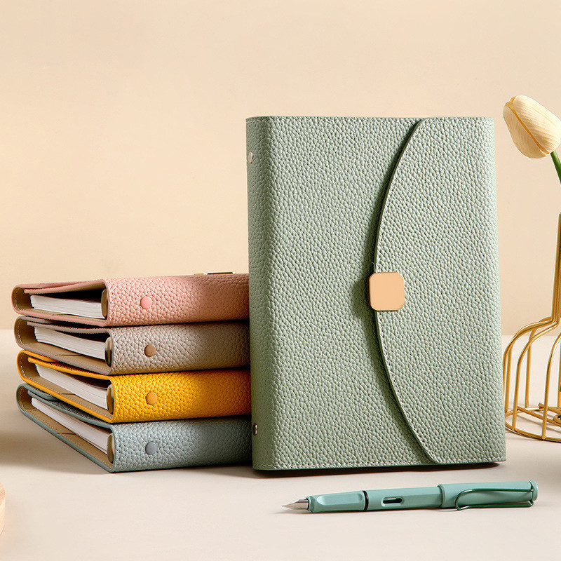 

3-Fold Loose-Leaf A5 Notebook,Simple Business Soft Leather Cover,Removable Metal Clip,100 Sheets/Book,Office Study Stationery