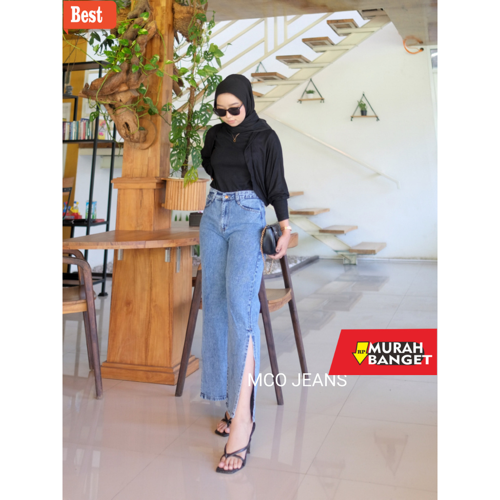 celana jeans wanita terbaru OOTD Celana Jeans Korea Belah Samping - Celana Jeans Terbaru