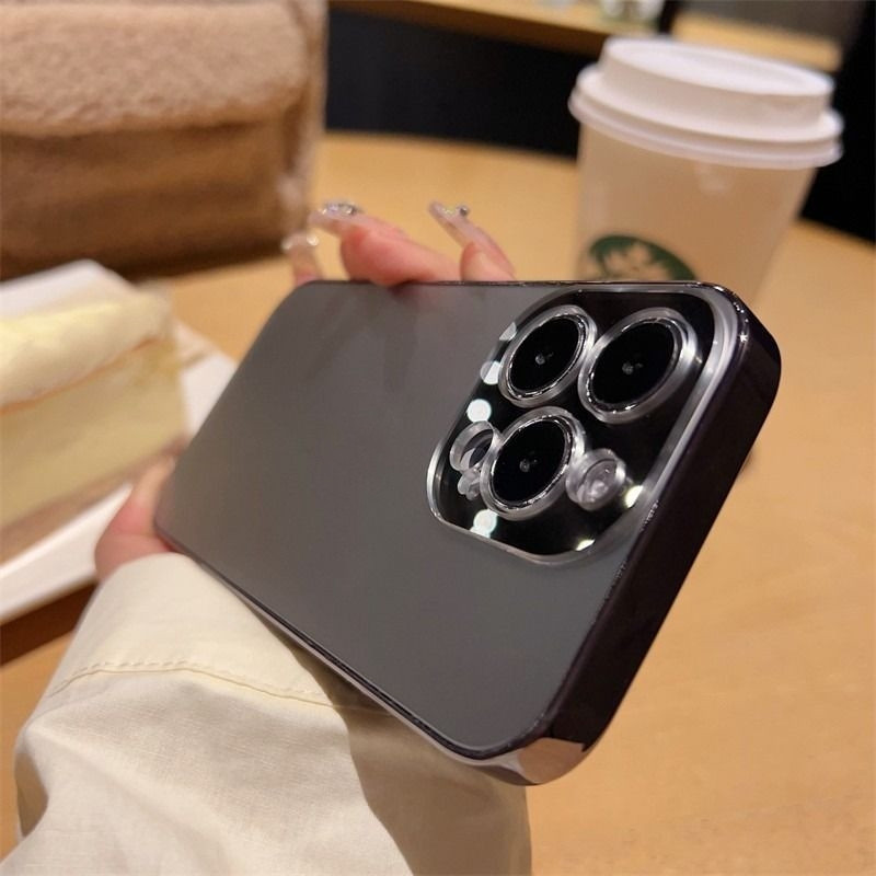 ▼ with logo AG Glass Frosted PC Case for IPhone 15 14 11 13 12 Pro Max I11 Electroplated Soft Edge H