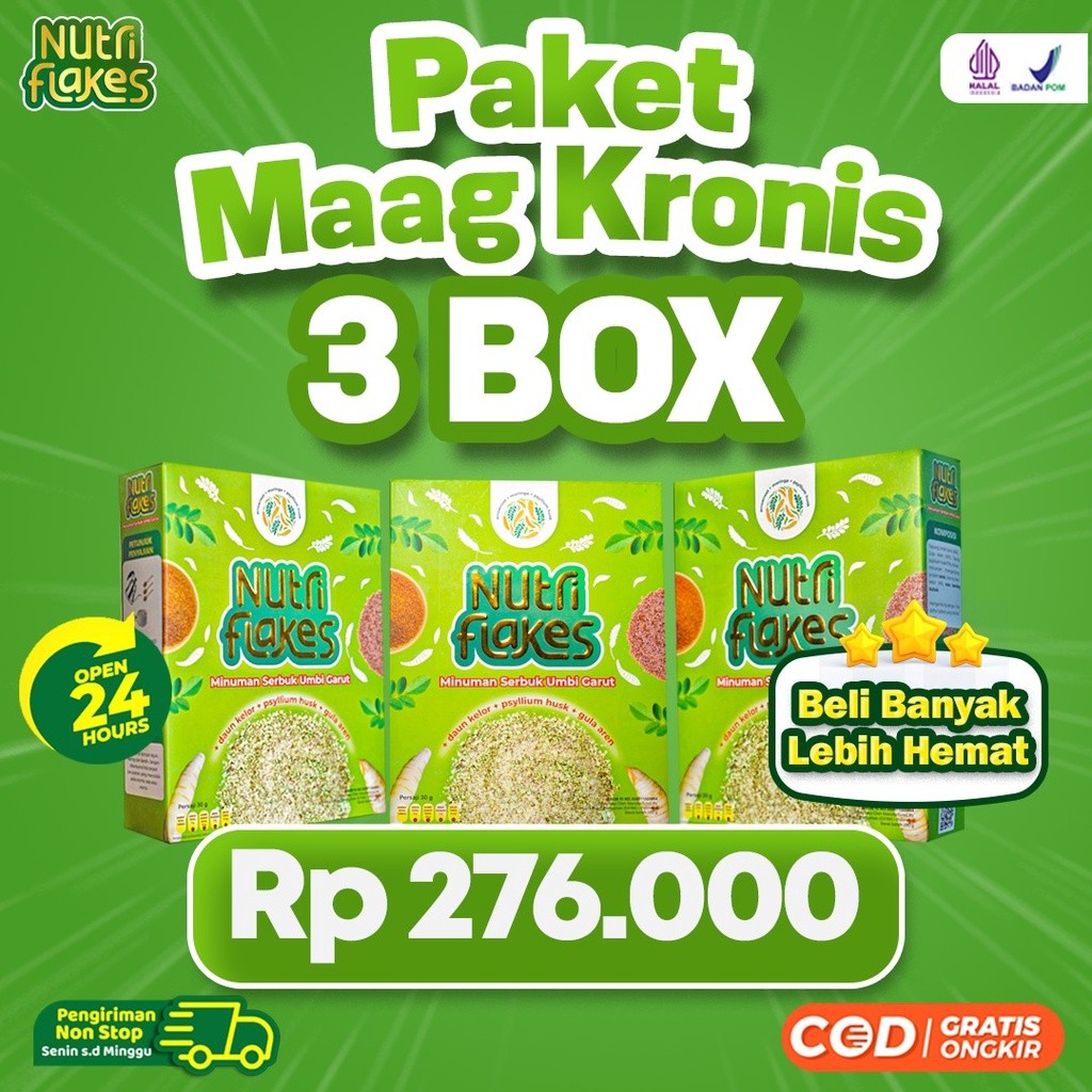 

Paket 3 Box Nutriflakes : Sereal Umbi Garut: Sarapan Sehat untuk Meredakan Asam Lambung Isi 280 Gram
