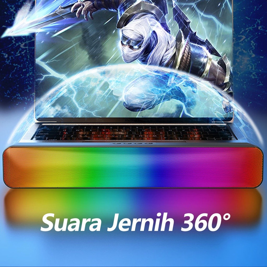 Speaker Bluetooth Soundbar RGB LED Computer TV HP - USB TF AUX Bluetooth Multifungsi FLECO F-560 LED