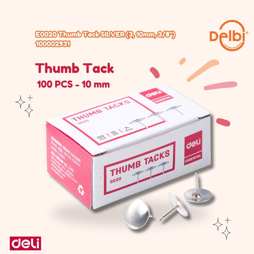 

Paku Payung DELI TUMB TACKS 0020 0020 Thumb Tack SILVER (3, 10mm, 3/8''