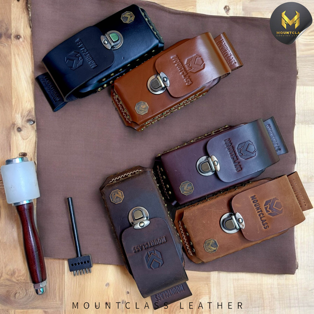 Mountclass dompet hp Pinggang Pria Double Slot Kulit Sapi Asli 100% Original Terbaru