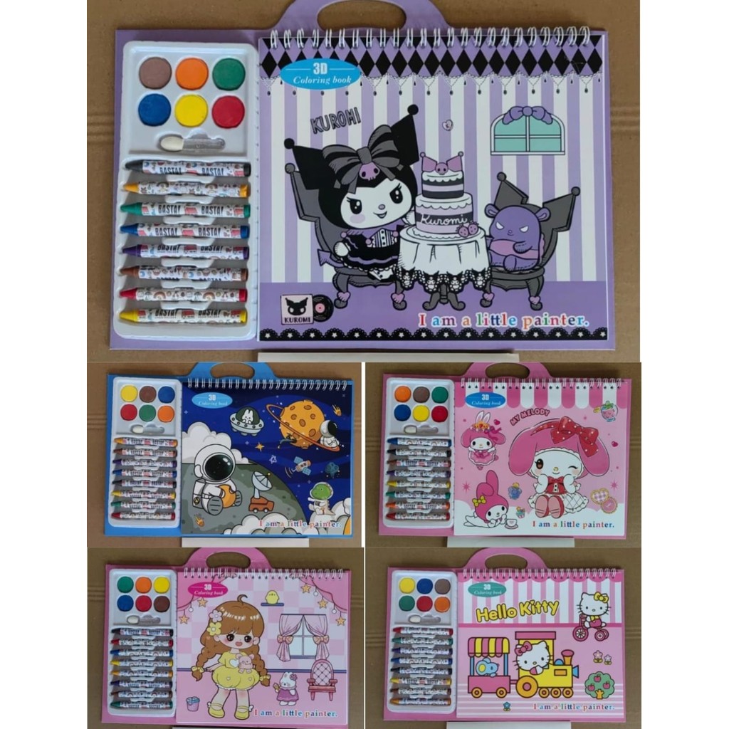 

CRAYON BUKU DRAWING COLORING BOOK SANRIO / Buku Gambar Mewarnai Karakter Sanrio 3D Kuromi Melody Hello Kitty Coloring Book 3D Set Crayon Belajar Melukis Menggambar