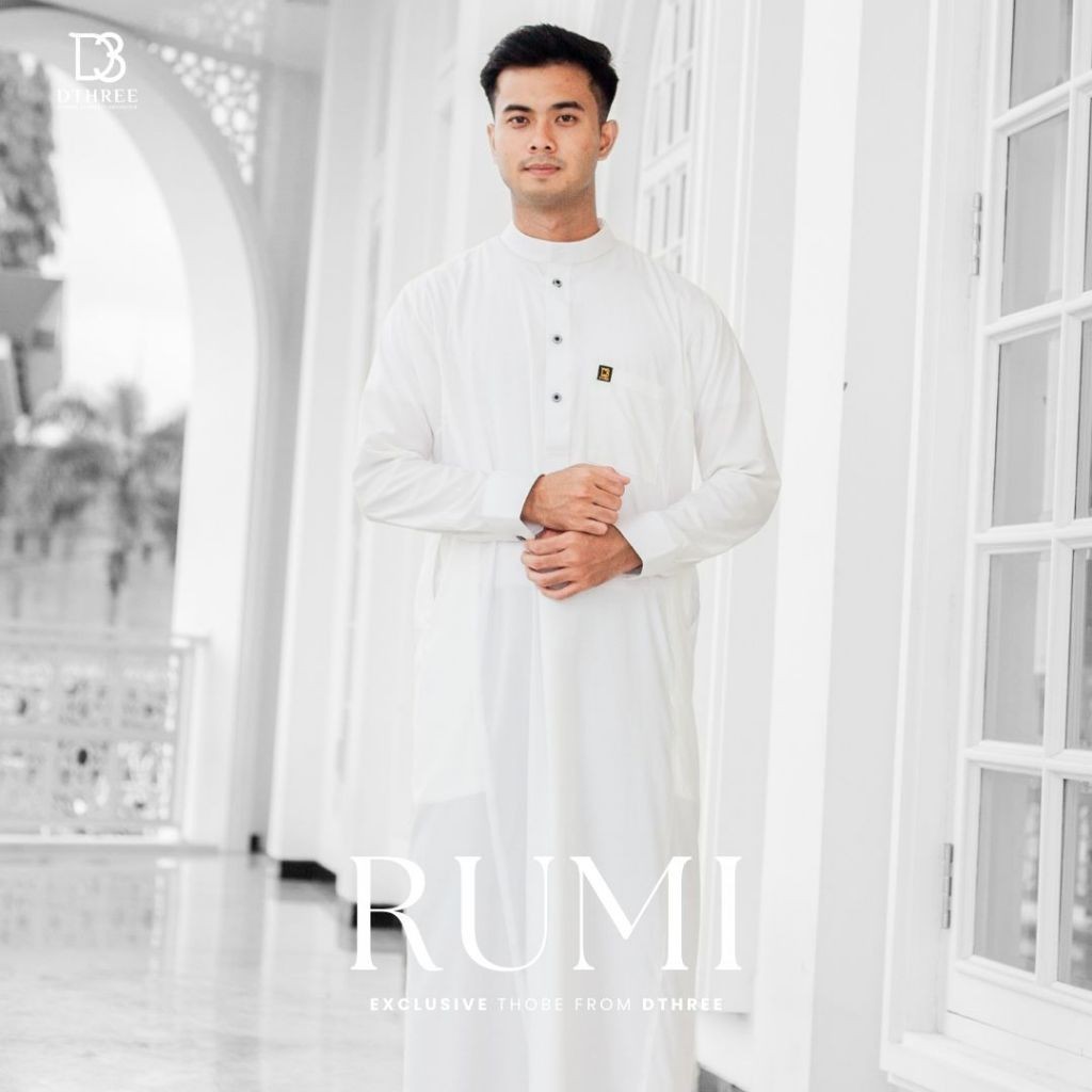 [SALE][HOT] Dthree - Rumi Jubah ( Putih ) Thobe Slim fit Dewasa Lengan Panjang | Jubah Pria Dewasa |