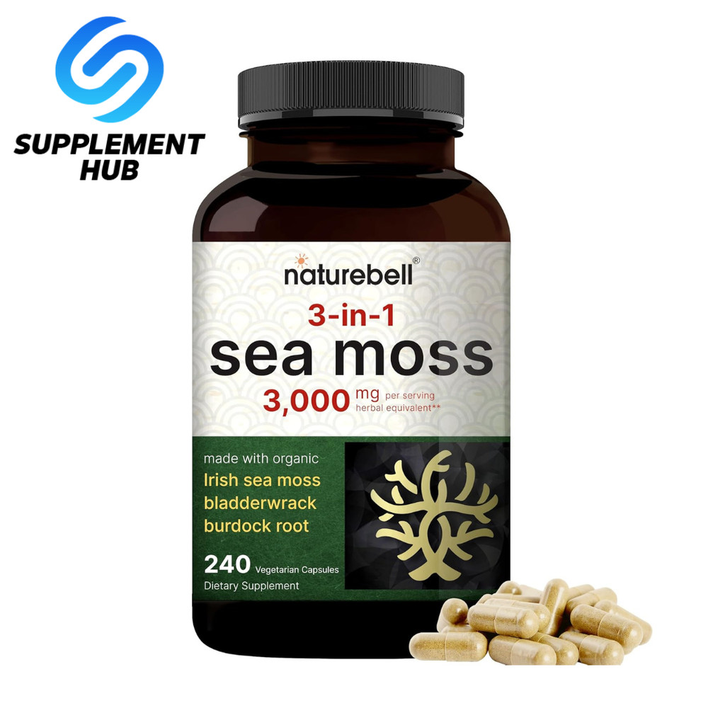 NatureBell Irish Sea Moss 3,000mg Per Serving, 240 Veggie Pills | Made with Organic Raw Powder, Plus