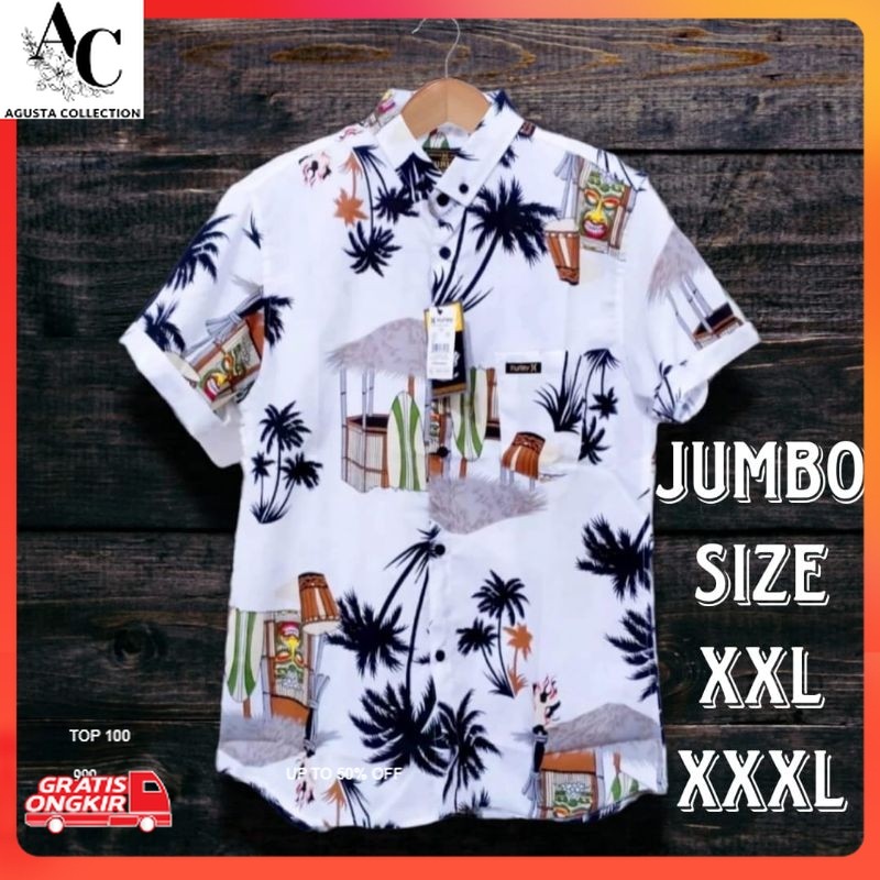 Kemeja Pria Terkini / Kemeja Hawai Pria Jumbo / Kemeja Motif Pantai Abstrak Kasual Lengan Pendek Big