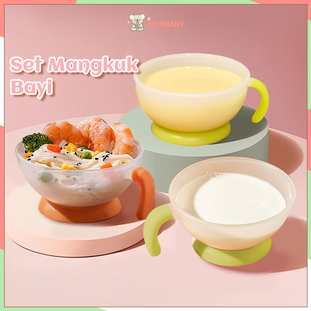 Joyobaby Alat Mpasi Bayi Set Mangkok sendok tutup bayi Tempat Makan Bayi Silikon BPA Free