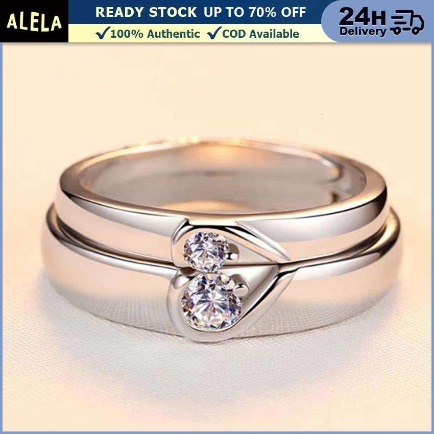 Sepasang Cincin Pasangan Perak Half Love Diamond Ring Adjustable Cincin Couple Nikah Pria Wanita