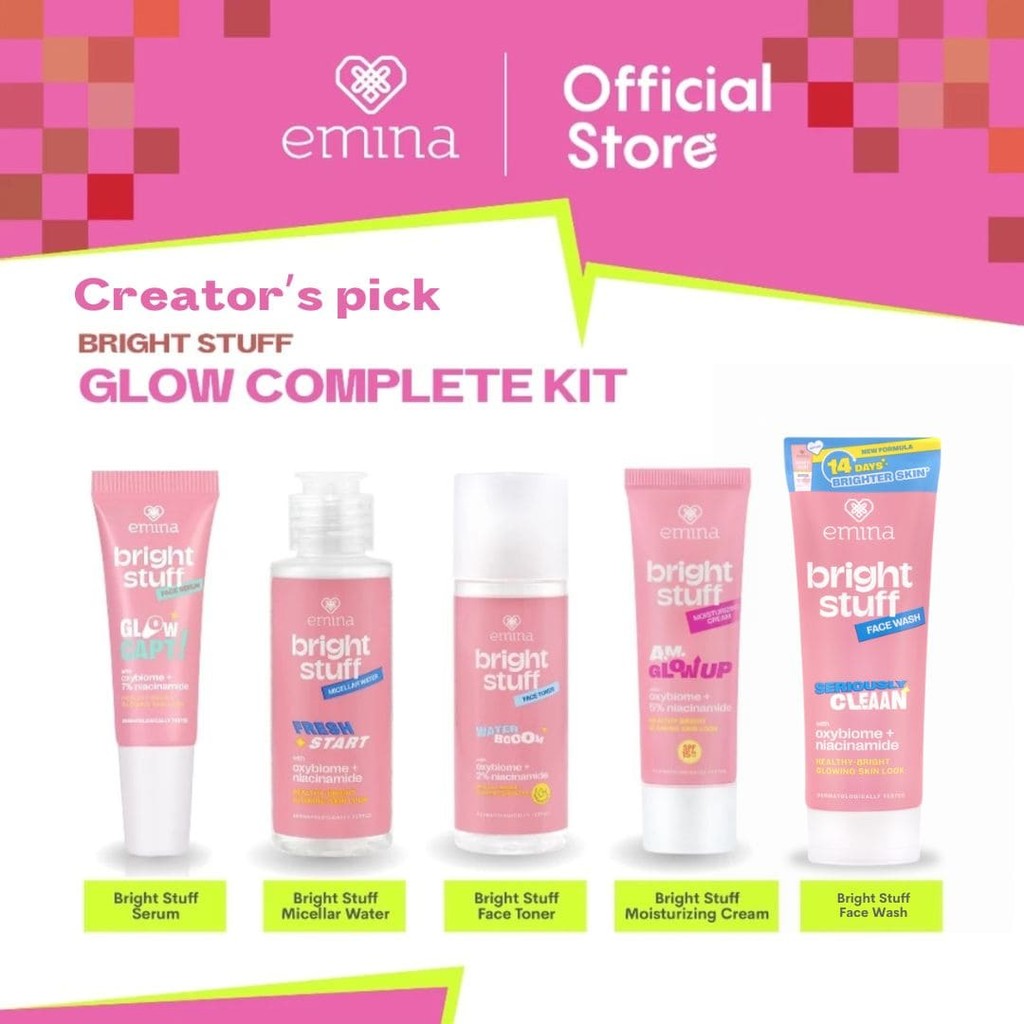 [Creator's PIck] [MUST HAVE] GLOW COMPLETE KIT EMINA BRIGHT STUFF ISI 5 (Micellar Water, Face Wash, 