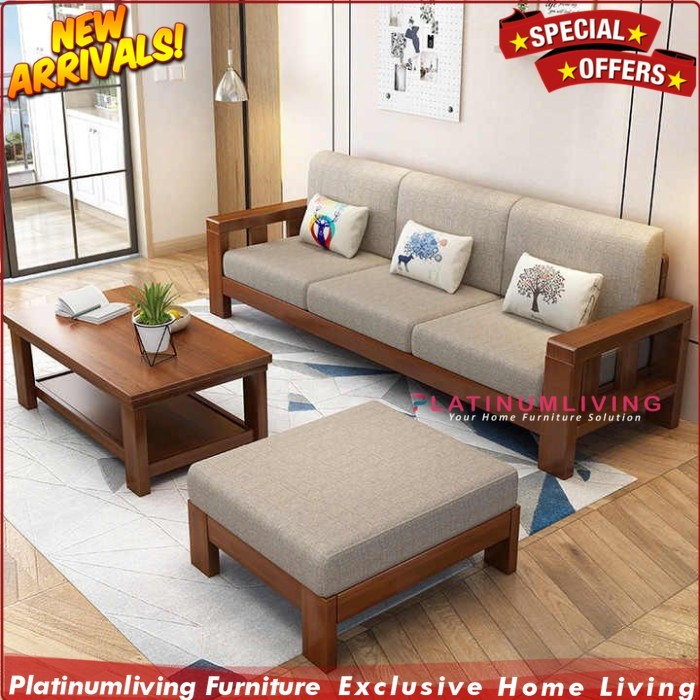 Kursi tamu terbaru minimalis modern dudukan busa sofa tamu kayu jati - 31 Tanpa Meja