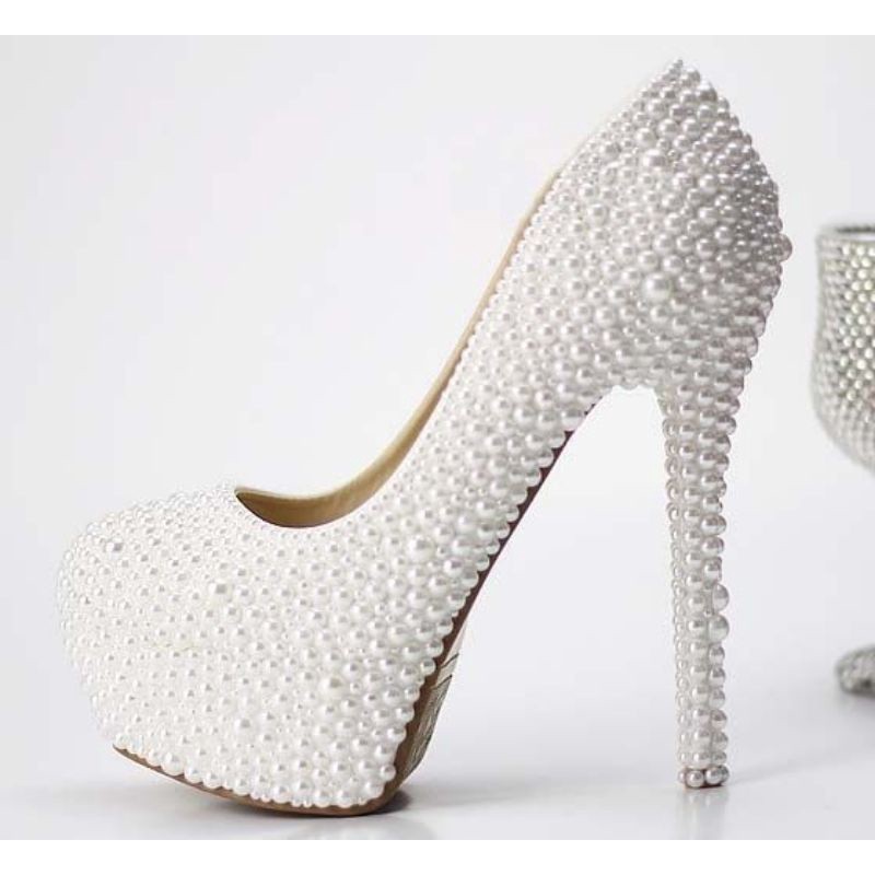 PB - high heels putih mutiara heels wedding pearl glamour
