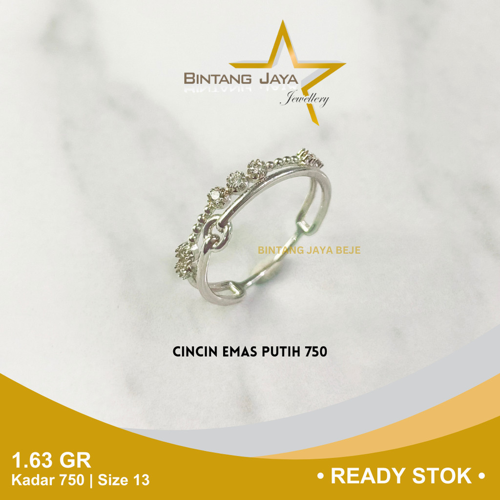 Cincin Emas Putih Whitegold Kadar 750 17K Berat 1.63 gr gram Size Ukuran 13 Model Bermata Frozen Cic