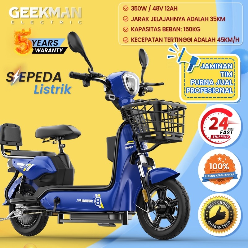 Geekman Sepeda Listrik Dewasa Sepeda Listrik Murah 48v 12ah Sepeda Listrik Dengan Pedal Garansi Resm