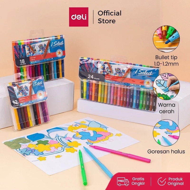 

Felt Pen Deli I-Select 12 18 24 Warna - EC169