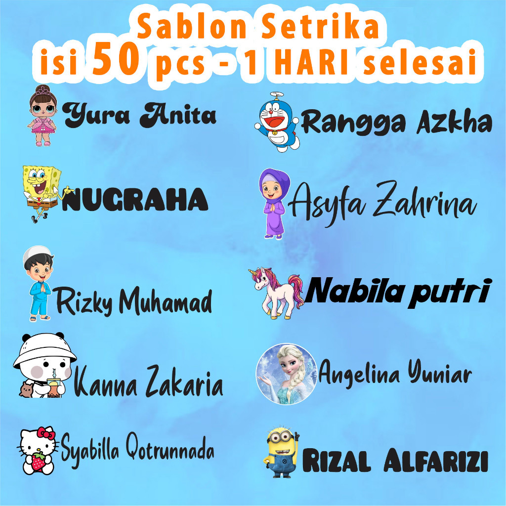 

SABLON SETRIKA NAMA NEW STICKER Stiker Label Nama Kain Karakter Anak Baru Sablon Label Nama Sablon Kaos Press Setrika Anti Luntur '