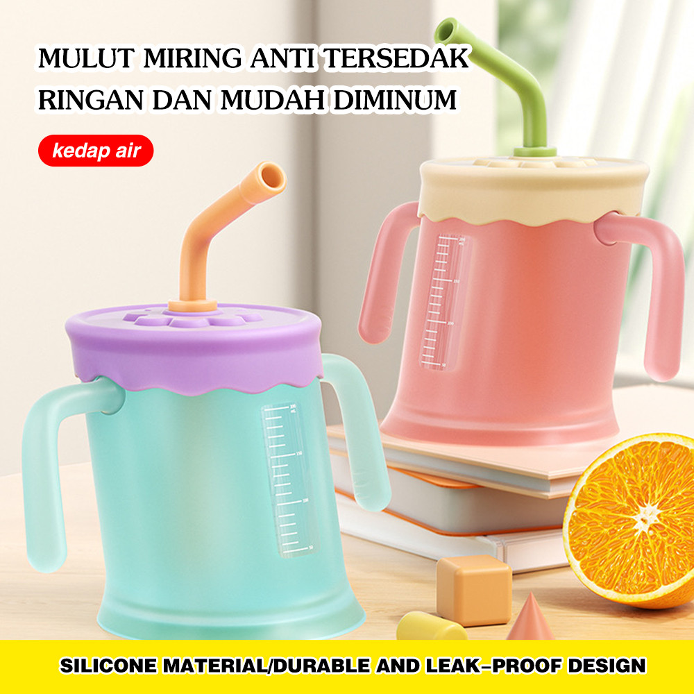 Curve Training Straw Cup / Gelas MPASI Bayi Gelas Bayi Anti Tumpah Bocor