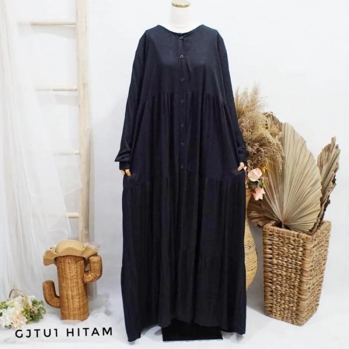 Gamis vania umpak SUPER JUMBO rayon premium ld 120 130 140 hitam black - LD 120